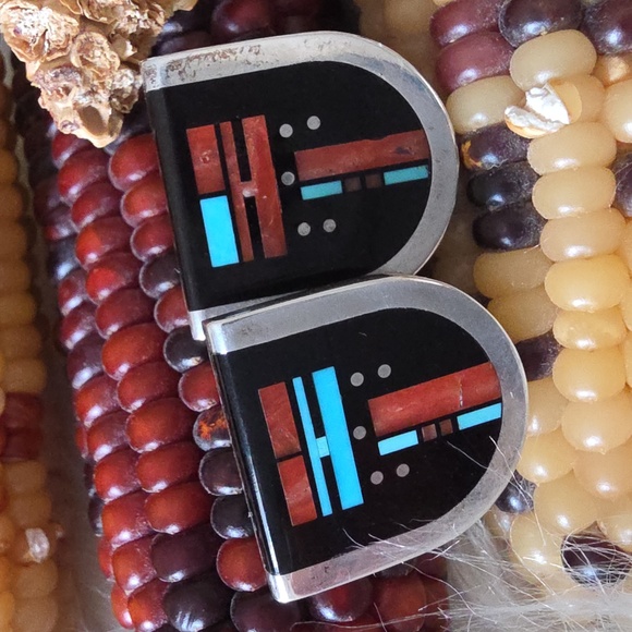 Gorgeous Native American Navajo Multi-stone Inlay Earrings By Jim Harrison 🩵🎁